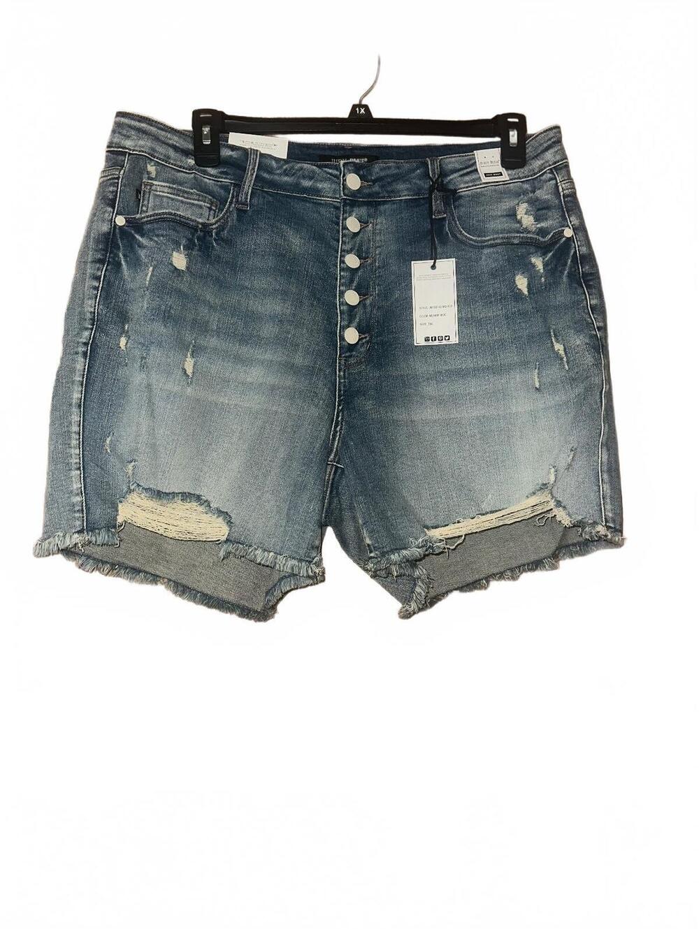 Judy Blue High Waist Distressed Denim Shorts, Medium Blue, Size 3XL
